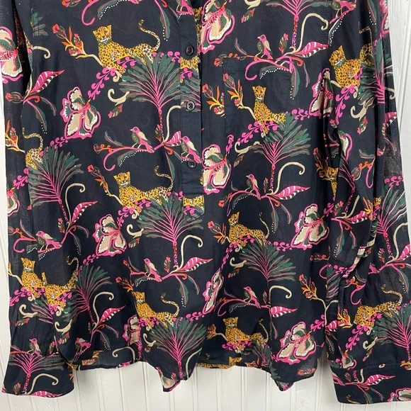 Jude Connally Pru Long Sleeve Cotton Top Size Medium Popover Tunic Jaguar Print - Picture 4 of 6